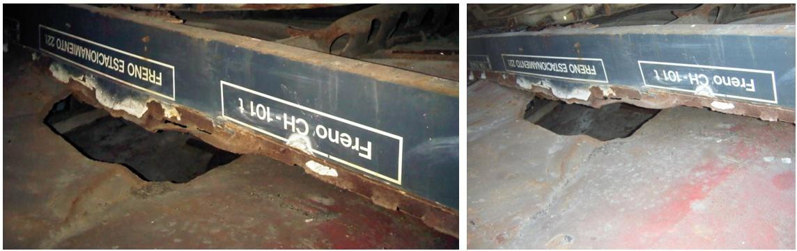 Foto 46.- A la izquierda, interior del cobertizo en febrero de 2011, a la derecha mismo interior en septiembre de 2013
