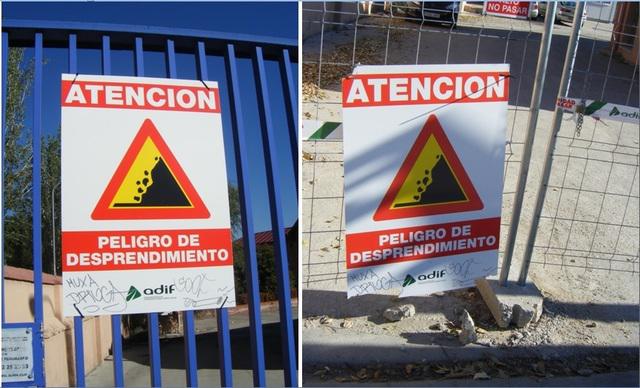 Foto 73.- El cartel del 7 de octubre (izquierda), arrancado en su día y retirado con las propias puertas, es el mismo que el vuelto a colocar antes del 4 de diciembre (derecha)