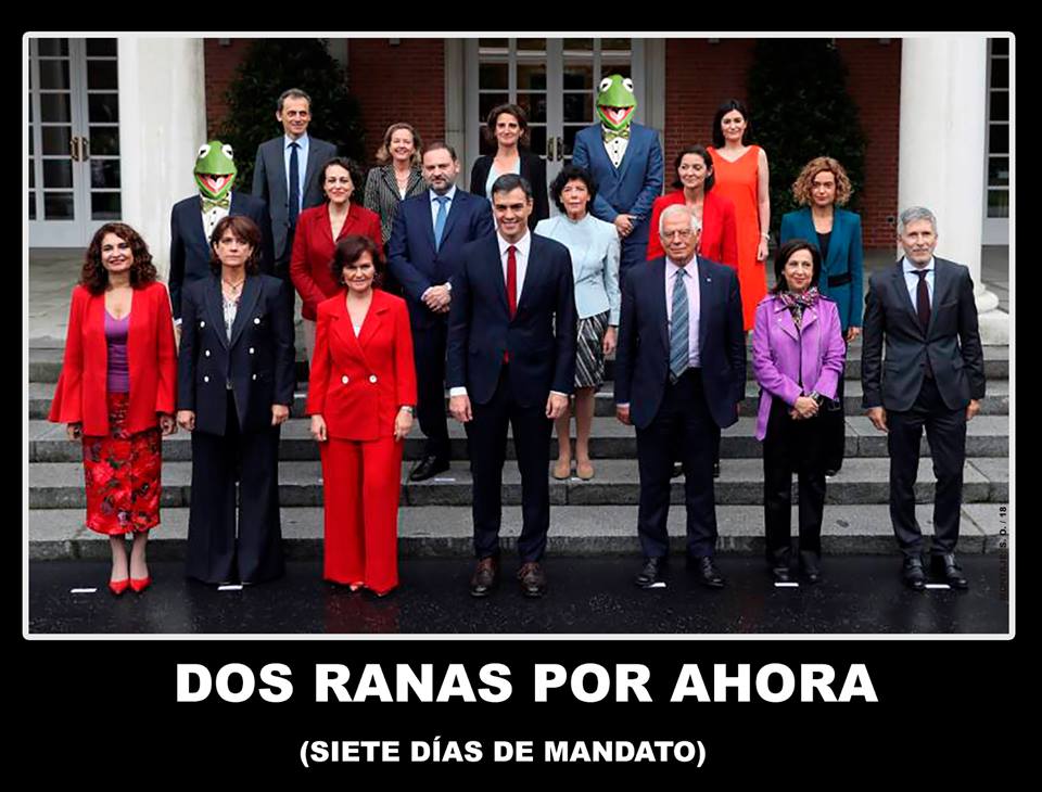 El PP exige la dimisión de Luis Planas, ministro de Agricultura, por estar imputado por un caso de robo de agua en Doñana. Dos ranas oir ahora. Ilustración de Santi Orue