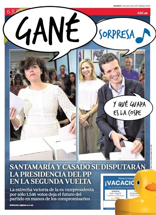 Portada del Viernes. Ganó Soraya, ganó Casado, ganó el PP. Por Linda Galmor