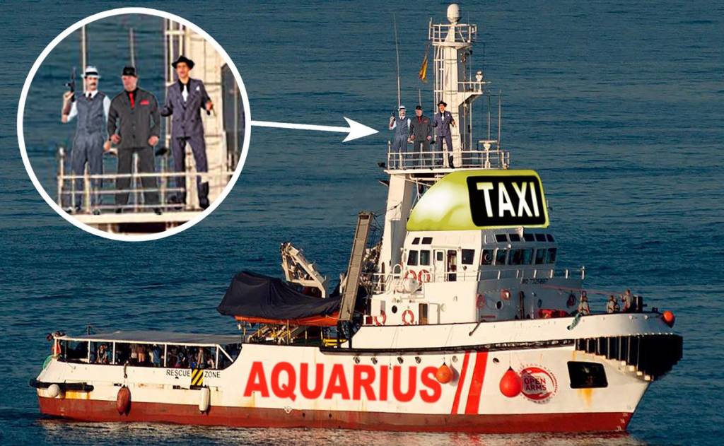 Sánchez, ante el dilema de volver a acoger al Aquarius tras el nuevo portazo de Salvini. Ilustración de Santi Orue