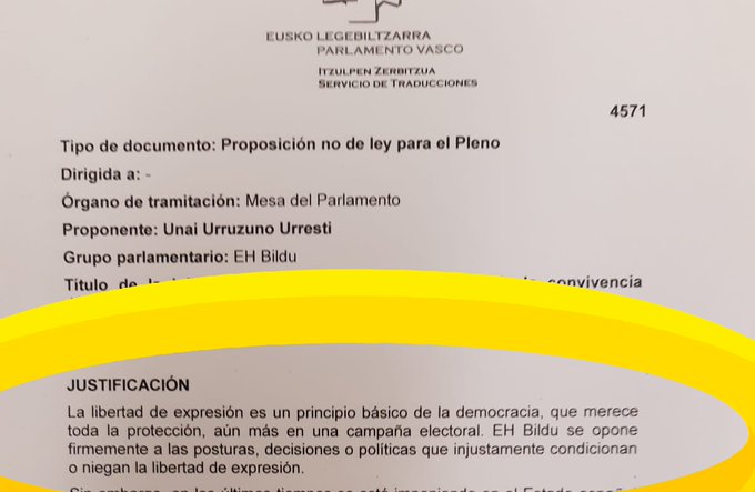 Bildu cree que la "libertad de expresión" es SU libertad y pretende negarla.