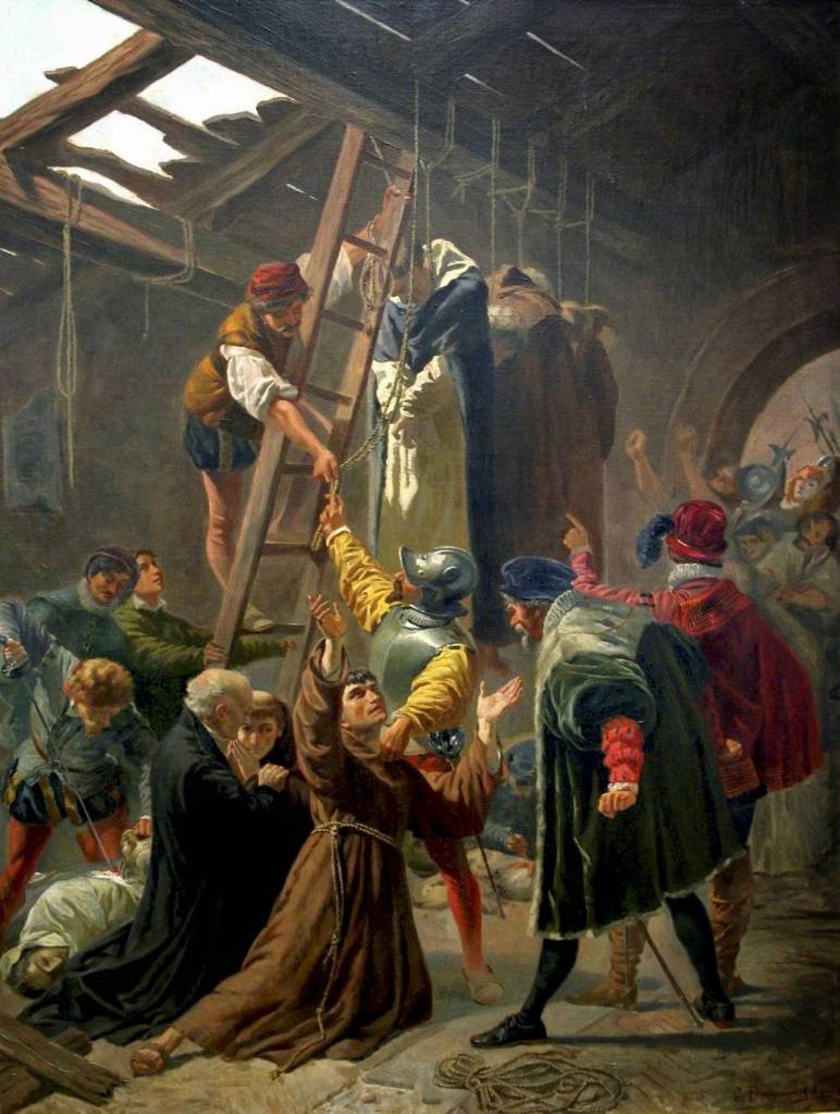 Representación de los Mártires de Gorcum en 1572. Pintura de Cesare Fracassini (1838-1868) expuesta en el Vaticano