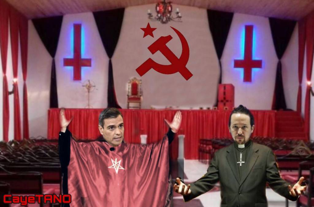 Dos falsos Mesías, el de las orgías y el de las mentiras, gobiernan España. Ilustración de Tano