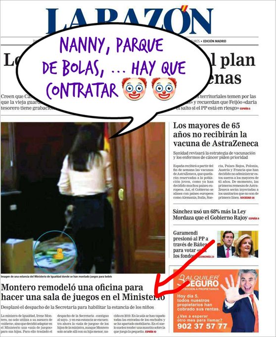 La churri del Líder Supremo monta un parque de atracciones infantil en SU ministerio. Por Linda Galmor