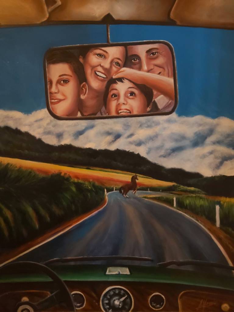 Añoranza y premonición en mi último viaje en coche. Lienzó de Alfredo ALbajara