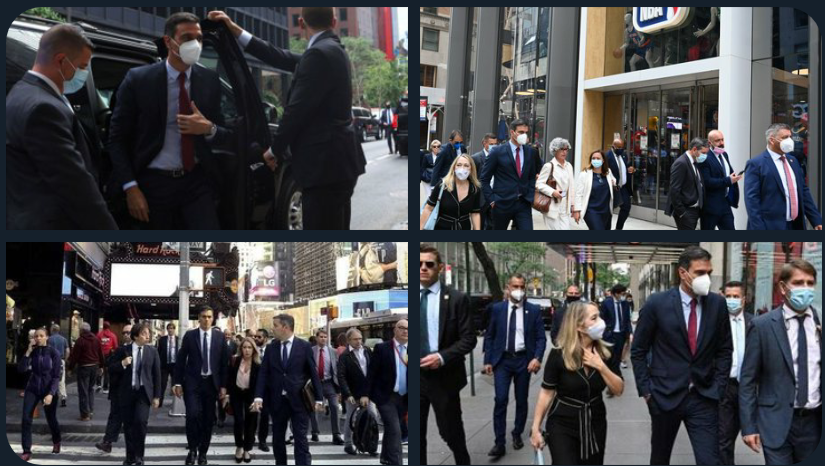 Pedro Sánchez marcando paquete en diferentes momentos durante su estancia en NY