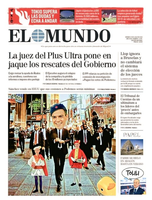 Sánchez, en modo Príncipe de Zamunda, paseando con su séquito por Nueva York. Por Linda Galmor